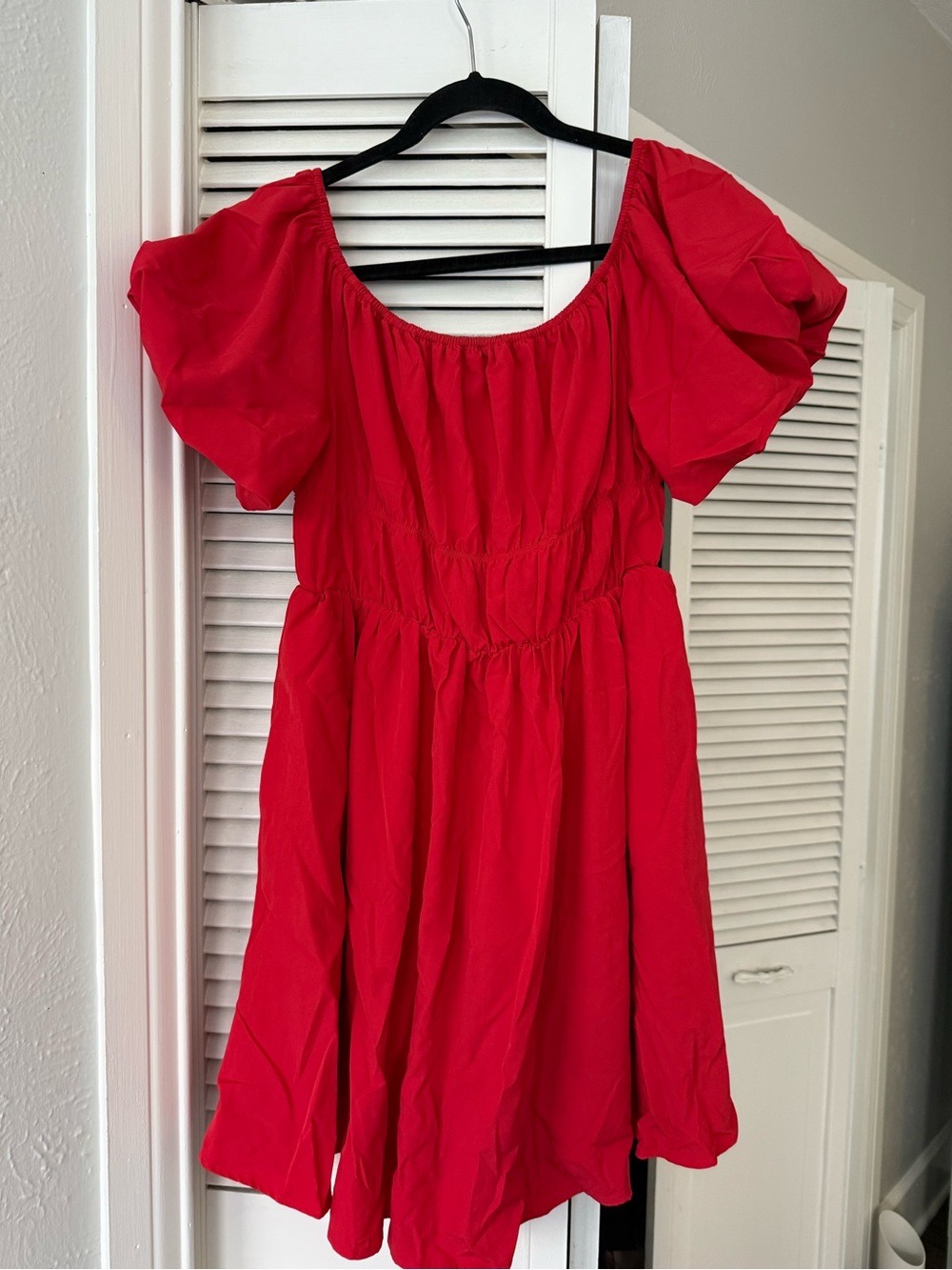 Amazon Red Puff-Sleeve Mini Dress